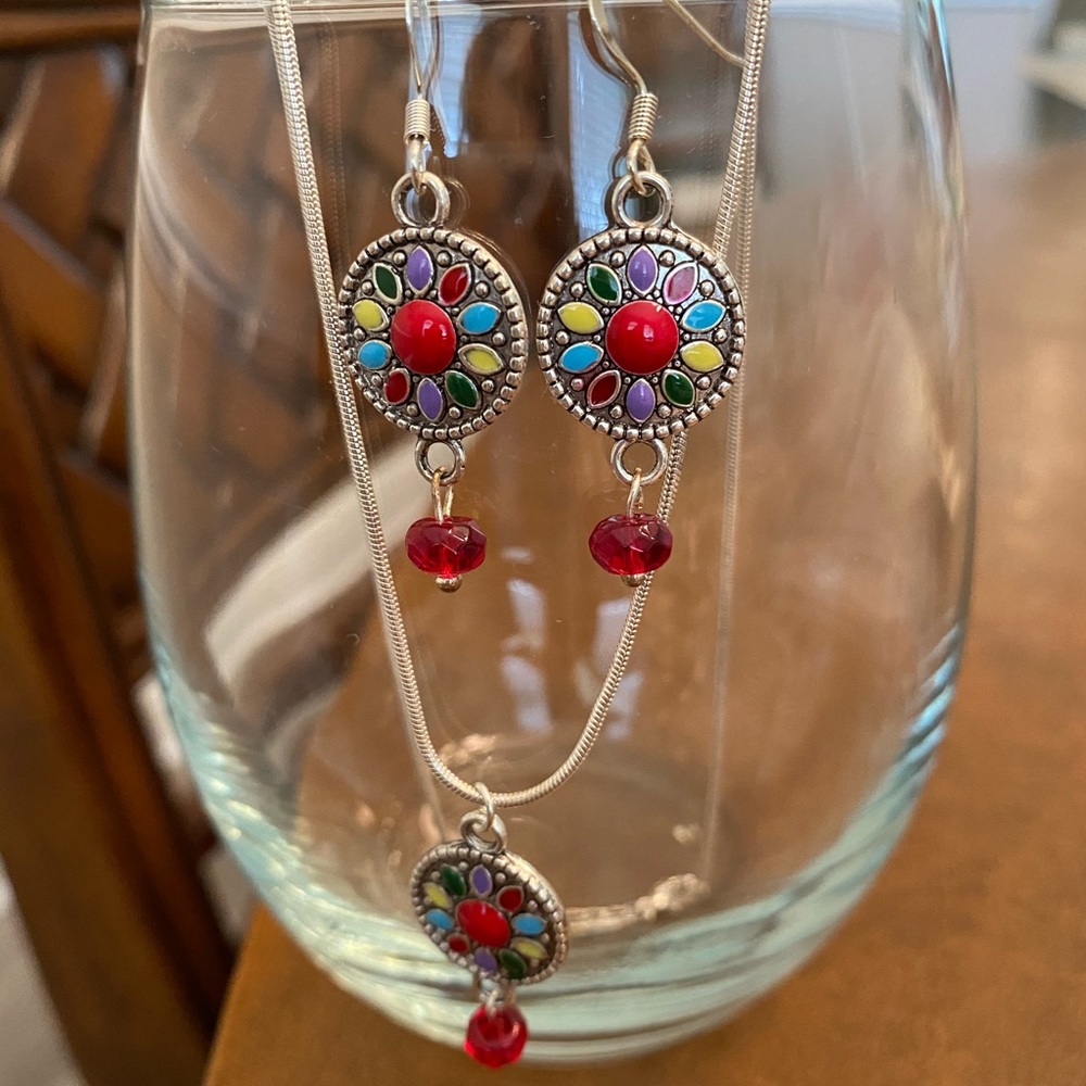Colorful Earring and Necklace Set